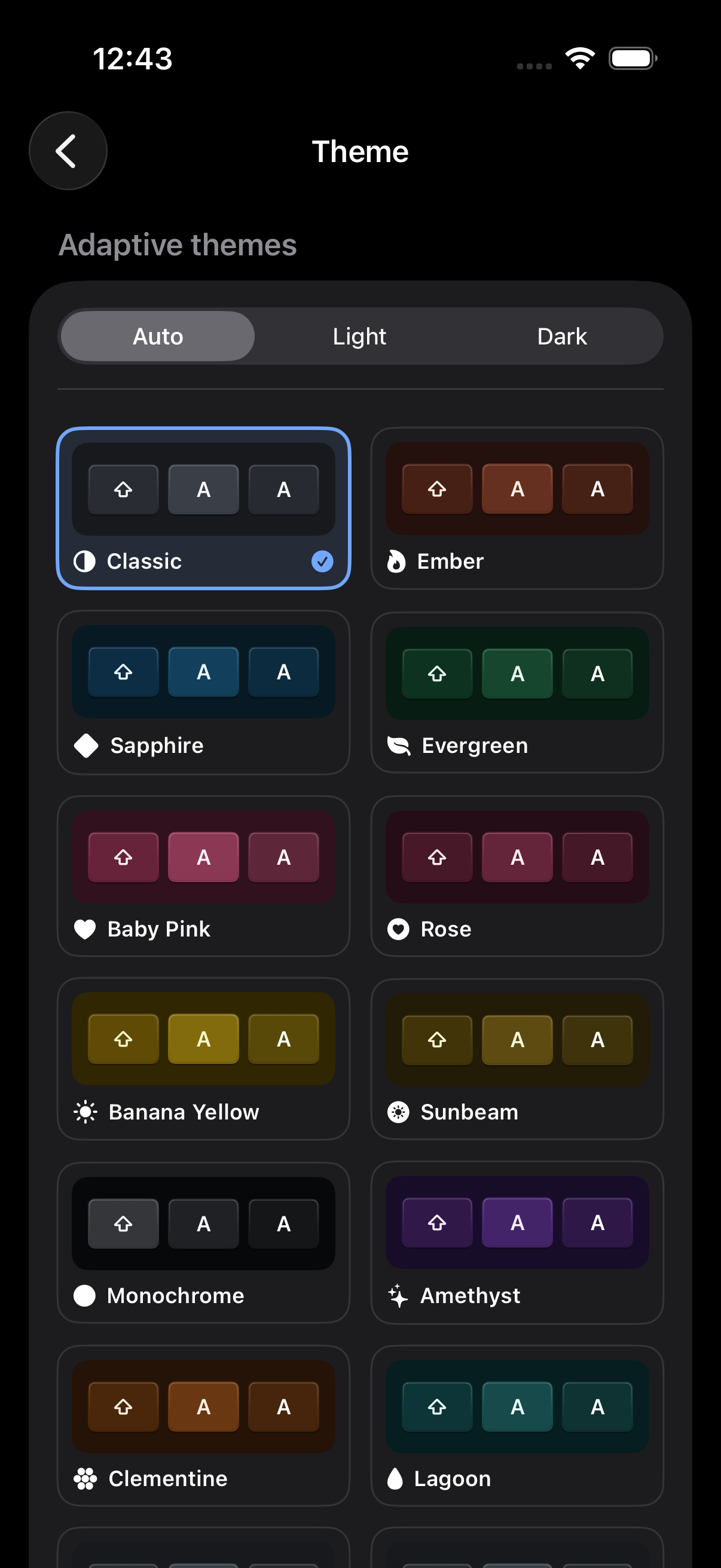 VersaKey theme gallery showing several color themes